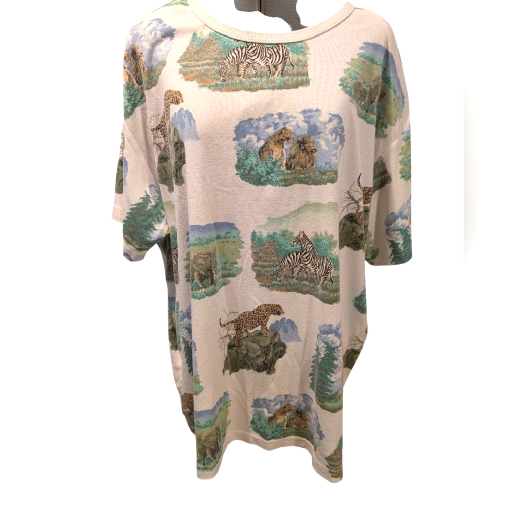 90s Vintage Women's C S.T. Safari Animal‎ Print Short Sleeve Top Size 4X